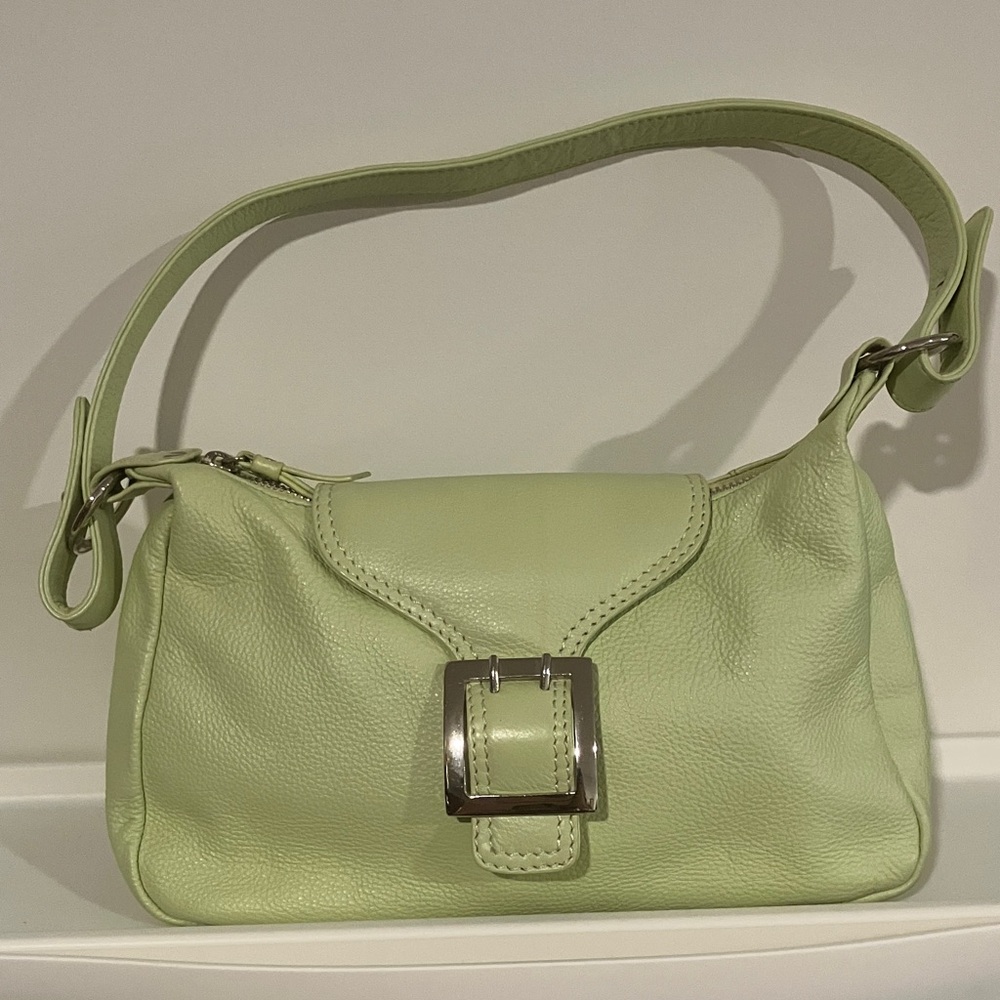 Light Green Leather Shoulder Bag with Buckle